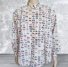 Vintage Tommy Hilfiger Shirt Mens XL Beige Flags All-Over Print Patriotic EUC