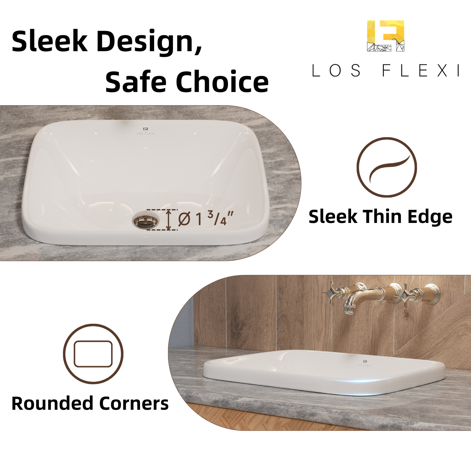 20 x 15 Inch Drop-In Bathroom Sink, White Ceramic Semi-Recessed Sink with Drain