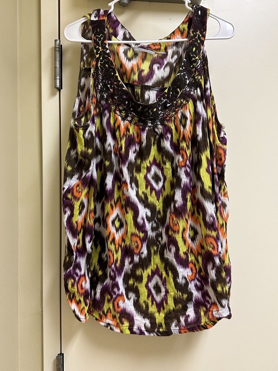 A34 - AVENUE brown White Yellow Purple Orange Tank Top Blouse 22