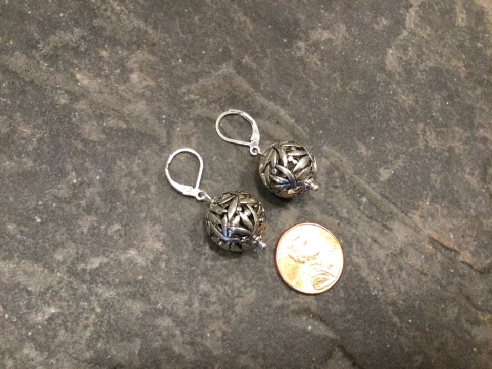 Dragonfly Silver Filigree Ball dangle Earrings with Sterling Silver Leverbacks  - Image 4 of 4