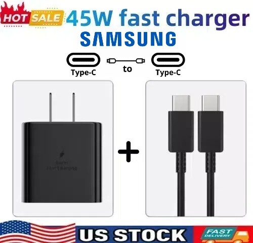 45W USB-C Fast Wall Charger with Type-C Cable for Samsung S24 S23 S22 Ultra