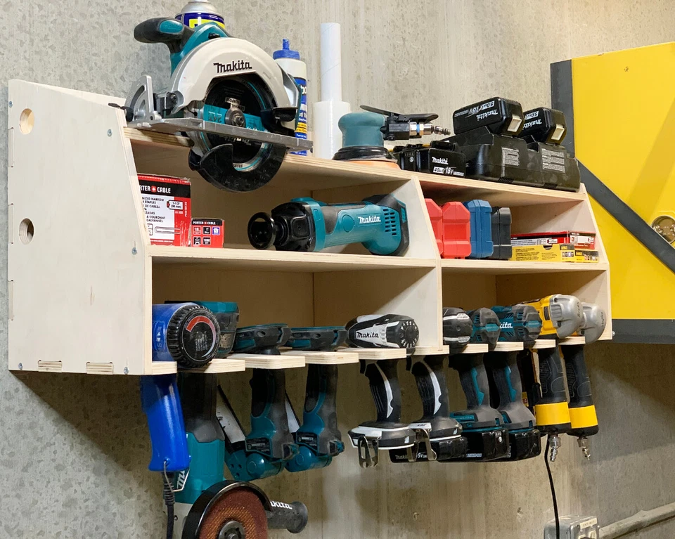 Portaherramientas Inalámbrico 10 Taladro Impacto Garaje Almacenamiento Estante Madera Estante Organizador Foto 3 de 4