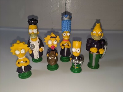 6 Vntg 1991 SIMPSONS 3D Chess PVC Replacement BLUE Pieces Royal Cake Toppers