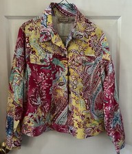Colorful Lifestyle Women’s Paisley Denim Jacket With Bling Size Xl Nwot