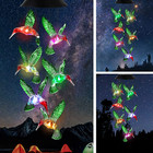 LED Hummingbird Wind Chime Solar Powered Lights Color-Changing Yard Garden Decor