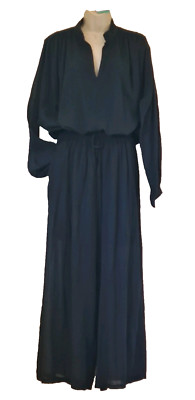 Italian Crinkle Cotton Wide Leg Top Trousers Suit Black New One Size 10-14 New