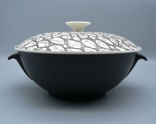 POOLE POTTERY BLACK PEBBLE LIDDED VEGETABLE DISH PERFECT C106 MID-CENTURY TUREEN - Picture 6 of 16