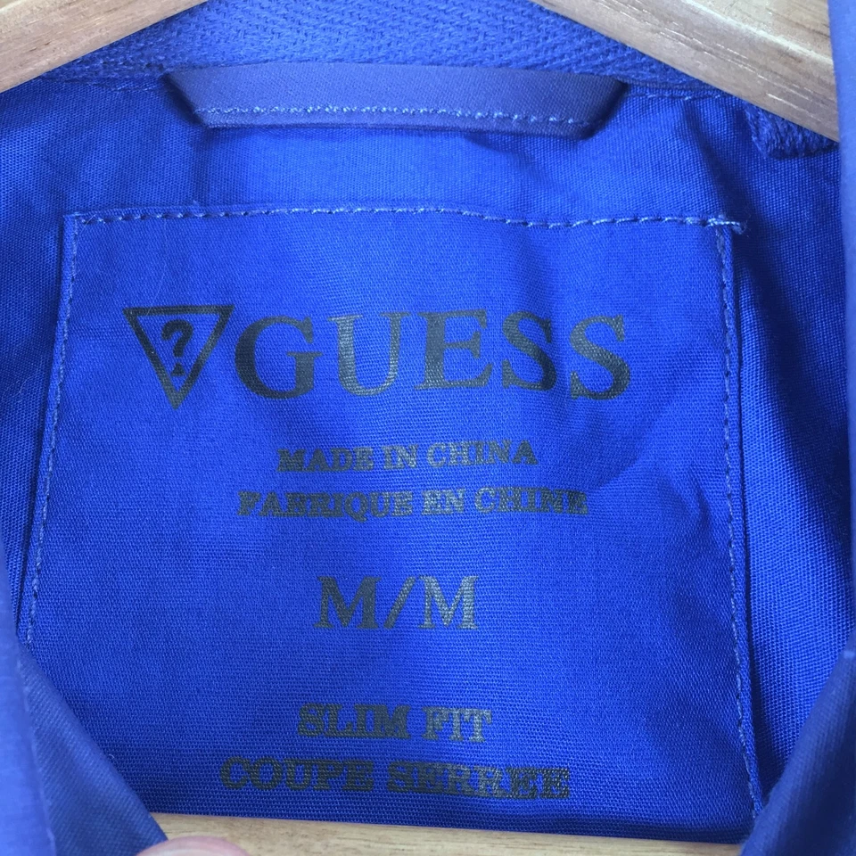 Guess Hombre Camisa Abotonada Talla M Slim Fit Azul Marino Manga Larga Cuello 112837 Foto 3 de 4