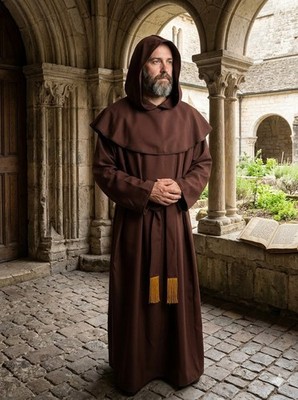 Monk Robe Br Poly Gaberdine 2Pc Medieval/Ren Hooded Robe & Belt Costume XL/2X