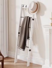 6 Tier Blanket Ladder Shelf for Living Room Bedroom w/Removable Hooks White