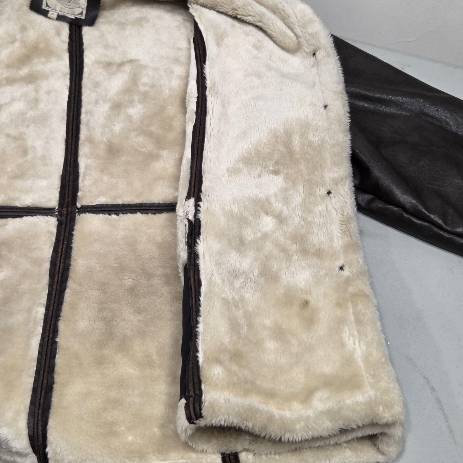 Learsi Men’s 3X Faux Leather Sherpa Lined Brown Jacket Aviator Shearling Coat