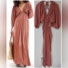 ASOS DESIGN Plunge Elastic Ruched Waist Midi Dress Size 12