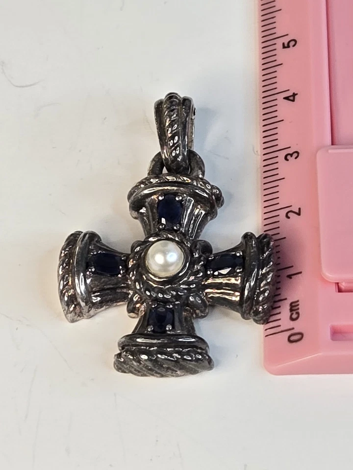 Judith Ripka Plata de Ley 925 Cruz de Malta Colgante Potenciador Zafiro Azul 16 Foto 3 de 4