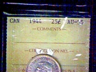 1944 Canadian 25 cent coin ICCS AU-55