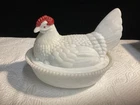 Vintage Westmoreland Hen On Nest 7"  White Milk Glass Covered Bowl