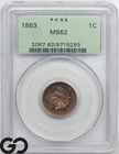 1863 Indian Head Cent Penny PCGS MS 62 ** Very PL Surfaces, Old Green Label!