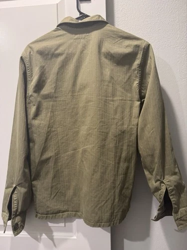 RRL Ralph Lauren Green Cotton Twill Military Jacket Shirt Pockets Size S image 4