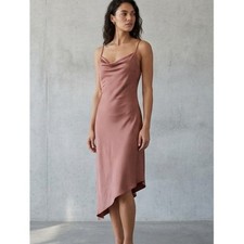 Forever 21 Satin Cowl Neck Asymmetrical Only Slip Midi Dress Mauve Size S