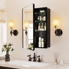 Black Medicine Cabinet with Mirror for Bathroom:16x24 Inch Small Mirrored Van...