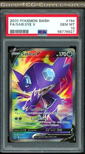PSA 10 ⭐️ Pokemon Sableye V 194 Sword & Shield Full Art Graded Card