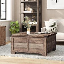 Stylish Gray Wash Modern Farmhouse Coffee Table with Storage  Lift Hinges