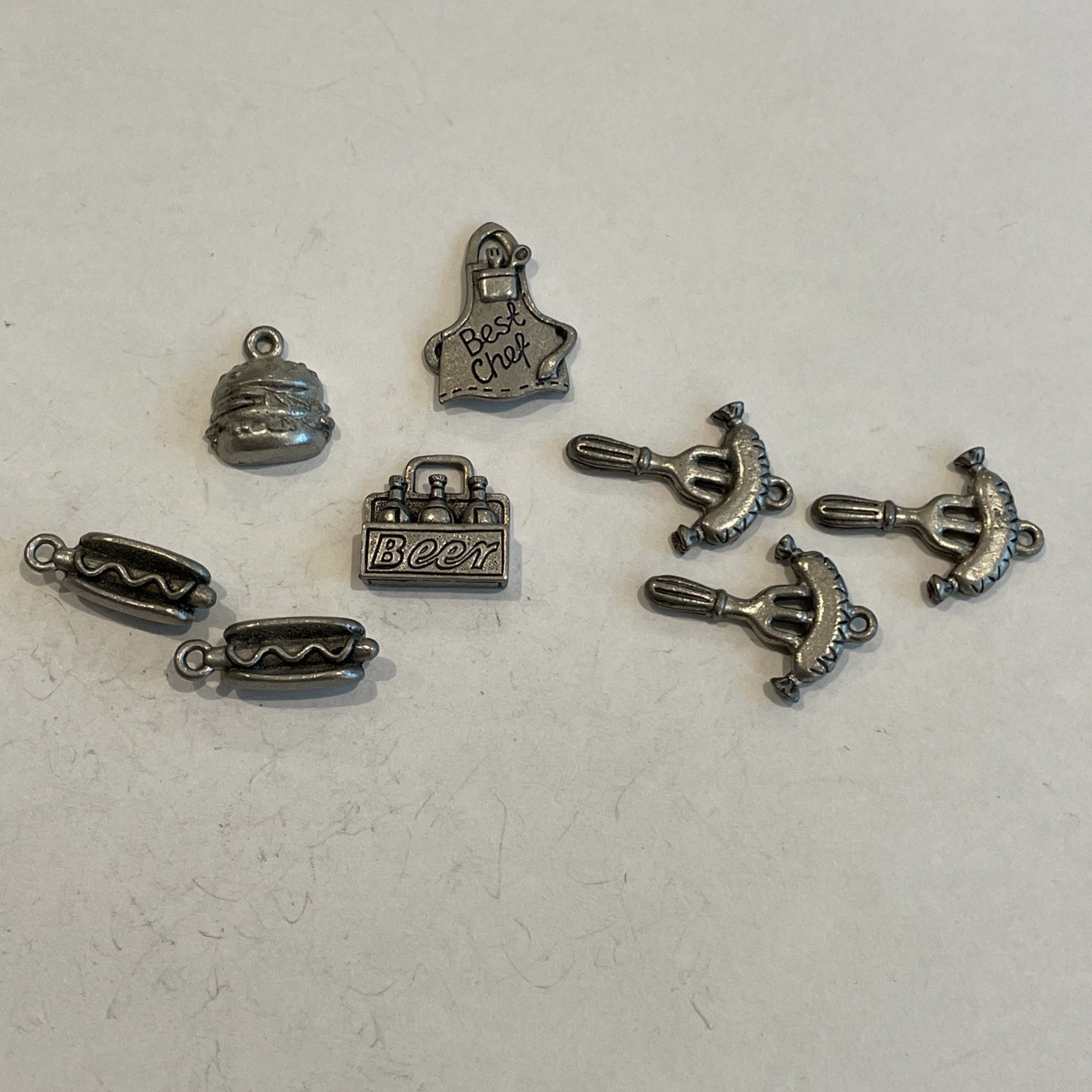 Assortment 8 Vintage BBQ theme Charms Pewter Tone Metal Pend