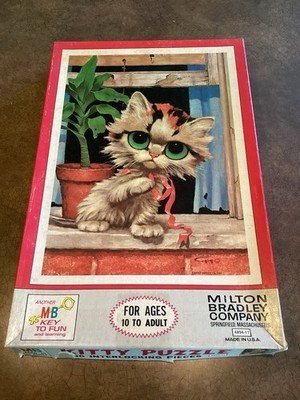 Vintage 1968 GIG Pity Kitty Milton Bradley 500 Pc Puzzle Big Eye Cat 4894-11