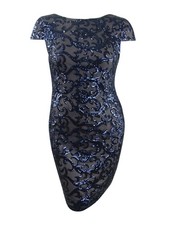 Calvin Klein Women's Sequined Cowl-Back Dress (14, Navy) 193623468811