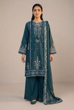 teal color Sadabahar lawn 3pcs embroidered suit Chiffon embroidered duppatta