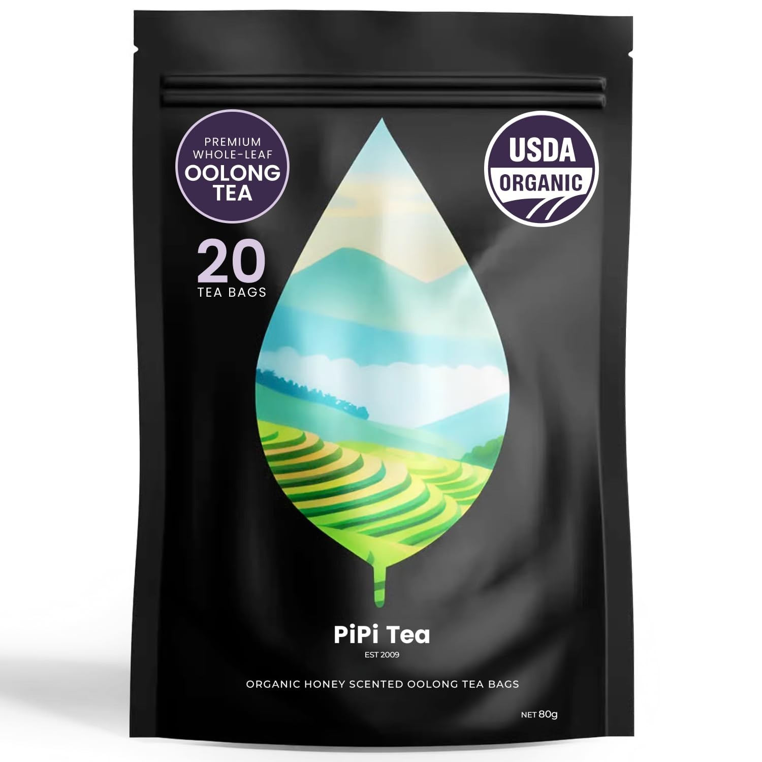 Organic Oolong Tea Bags &ndash; Whole Leaf, 20 Bags 4g Each &ndash; 