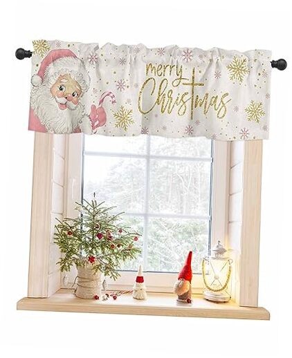 Christmas Valance for Windows Curtains 54"W x 18"L (Pack of 1) Santa Claus