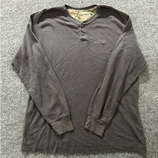 Realtree Henley Mens Size XL Gray Waffle Knit Long Sleeve Camo Trim Shirt