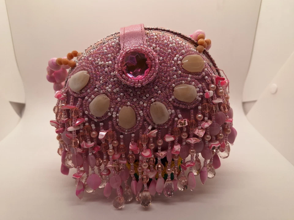 Mujer Bolso sin asas Cartera Rosa Con cuentas Noche Fiesta Bolso de mano Cartera EXPRESIONES NYC Foto 3 de 4