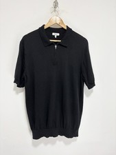 Reiss Mens Polo Shirt Size XL Black Maxwell Extra Fine Knit Merino Wool Slim Fit