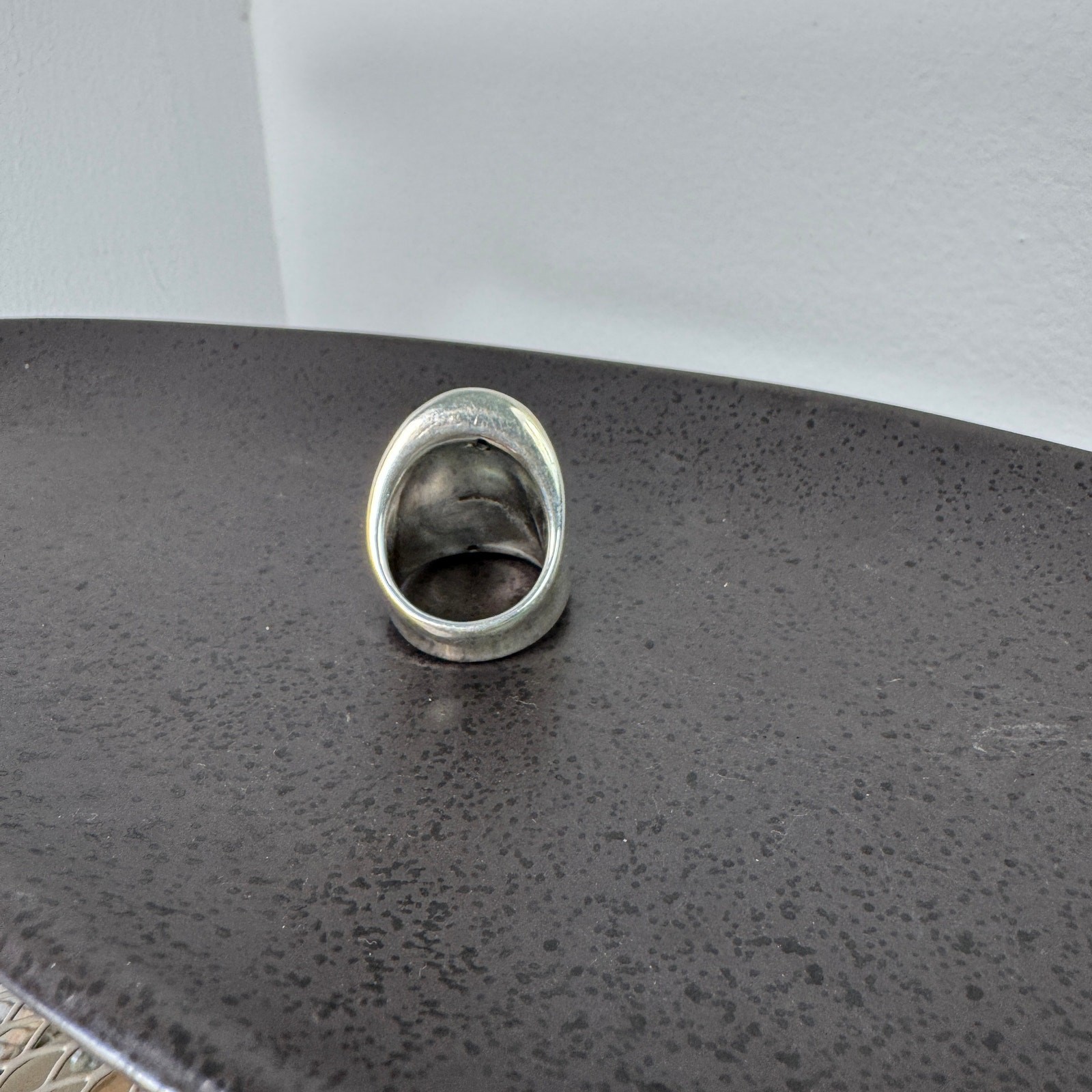 Sterling Silver Statement Ring Hammered Shiny Wid… - image 2