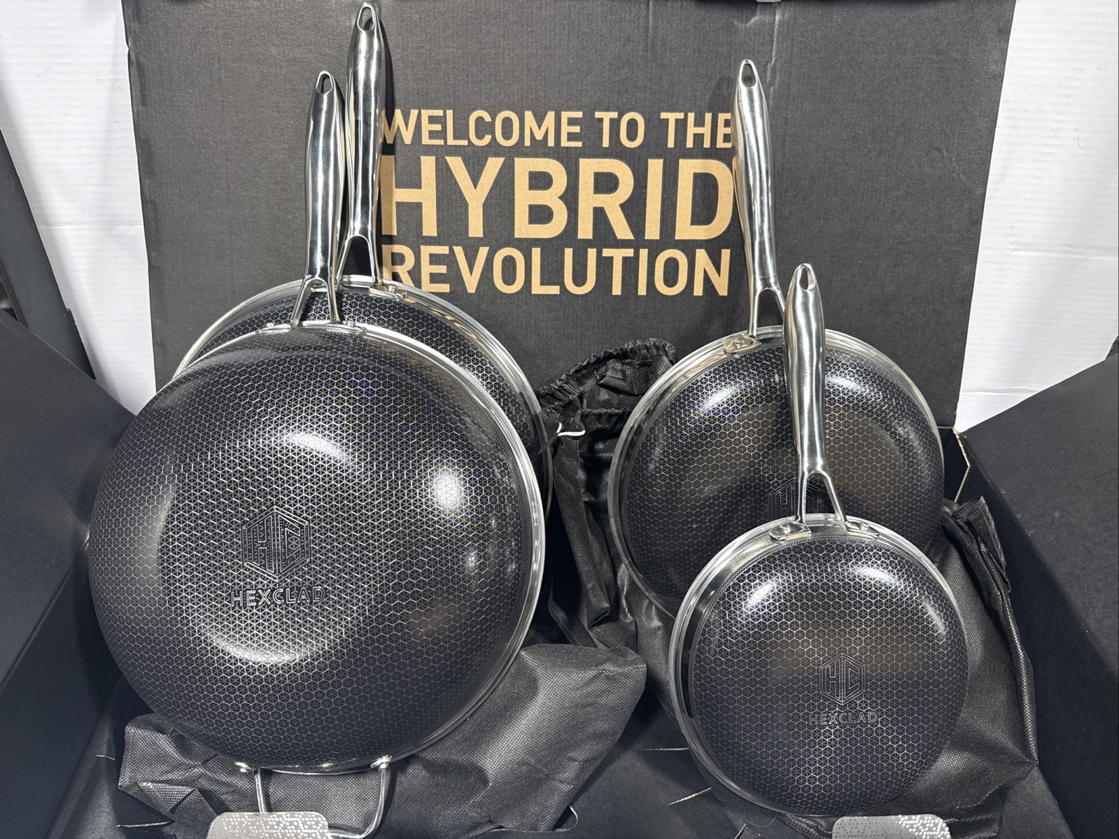 FREE SHIP HexClad 7-Piece Hybrid Nonstick Cookware Set w Lids New sealed