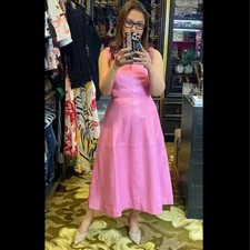 New Sexy Bodycon Cocktail Clubwear Pink Designer Party Real Leather Women