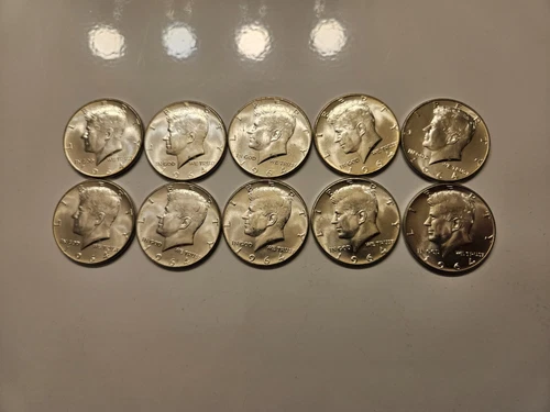 BEAUTIFUL Lot of 10 1964 90% SILVER Kennedy Half dollar Brilliant Uncirculated