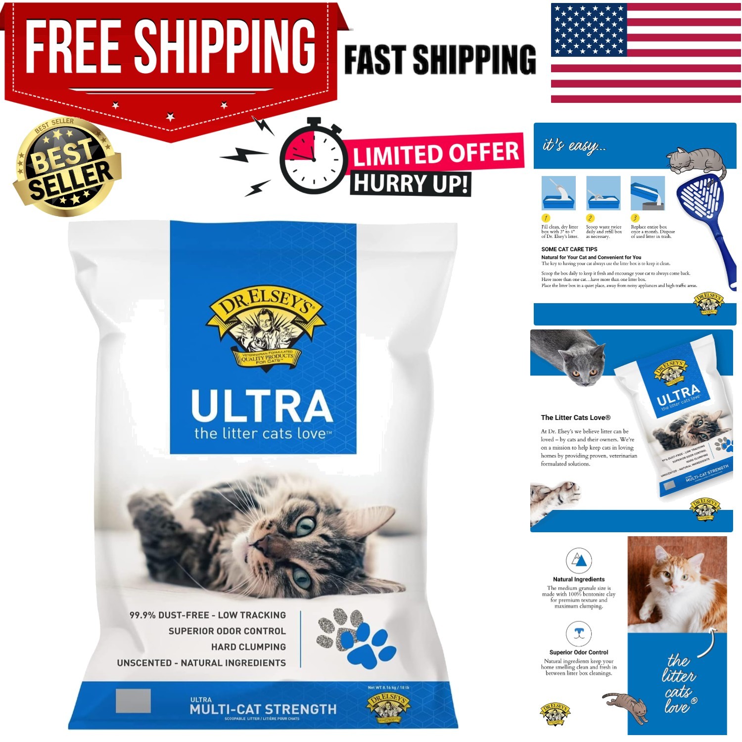 Quality 18 lb Unscented Cat Litter - Low Tracking, Hard Clum