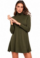 NEW Lulus Sway Girl Sway Swing Dress M Olive Green Turtleneck Fall Transitional