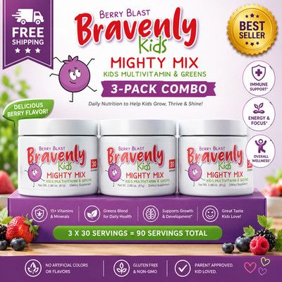 NEW 3X Bravenly Kids Mighty Mix 2.86 oz - 30 Servings NEW EXP 2028