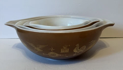 Pyrex Early American Cinderella Bowl Set Brown White Nesting Vintage