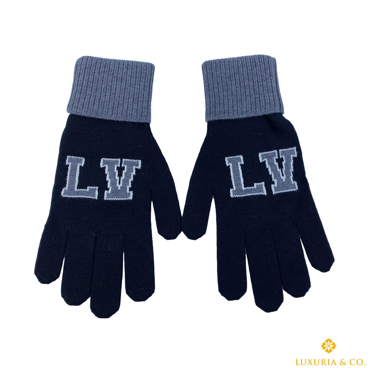 Louis Vuitton Men's Black 100% Wool Gloves LV Varsity