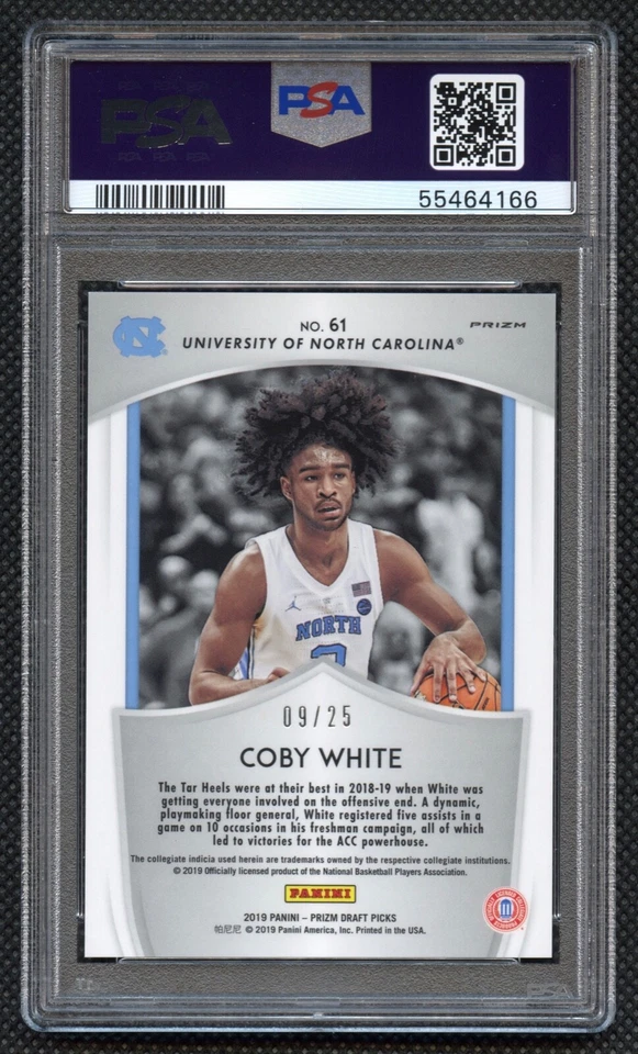 2019 Panini Prizm DP Coby White Rookie 9/25 Camo PSA 9 Mint Pop 1 - Image 2 of 3