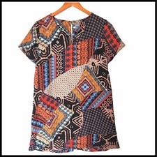 Braeve Dress Patchwork Print M Medium Mini Shift Short Sleeves