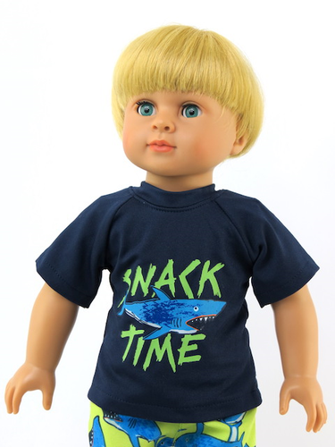Snack Time Rash Guard & Trunks 2Pc Set Fits 18in American Girl & Logan Dolls - Picture 3 of 3