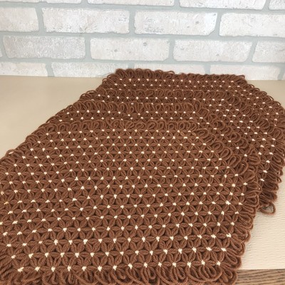 Vtg 4 Pc Set Boho Cottage Granny Placemats Trivets Brown Yarn Crochet Handmade