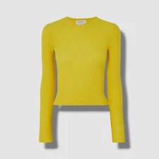 $982 Gabriela Hearst Women's Yellow Kaia Merino Wool Ribbed Sweater Top Size L
