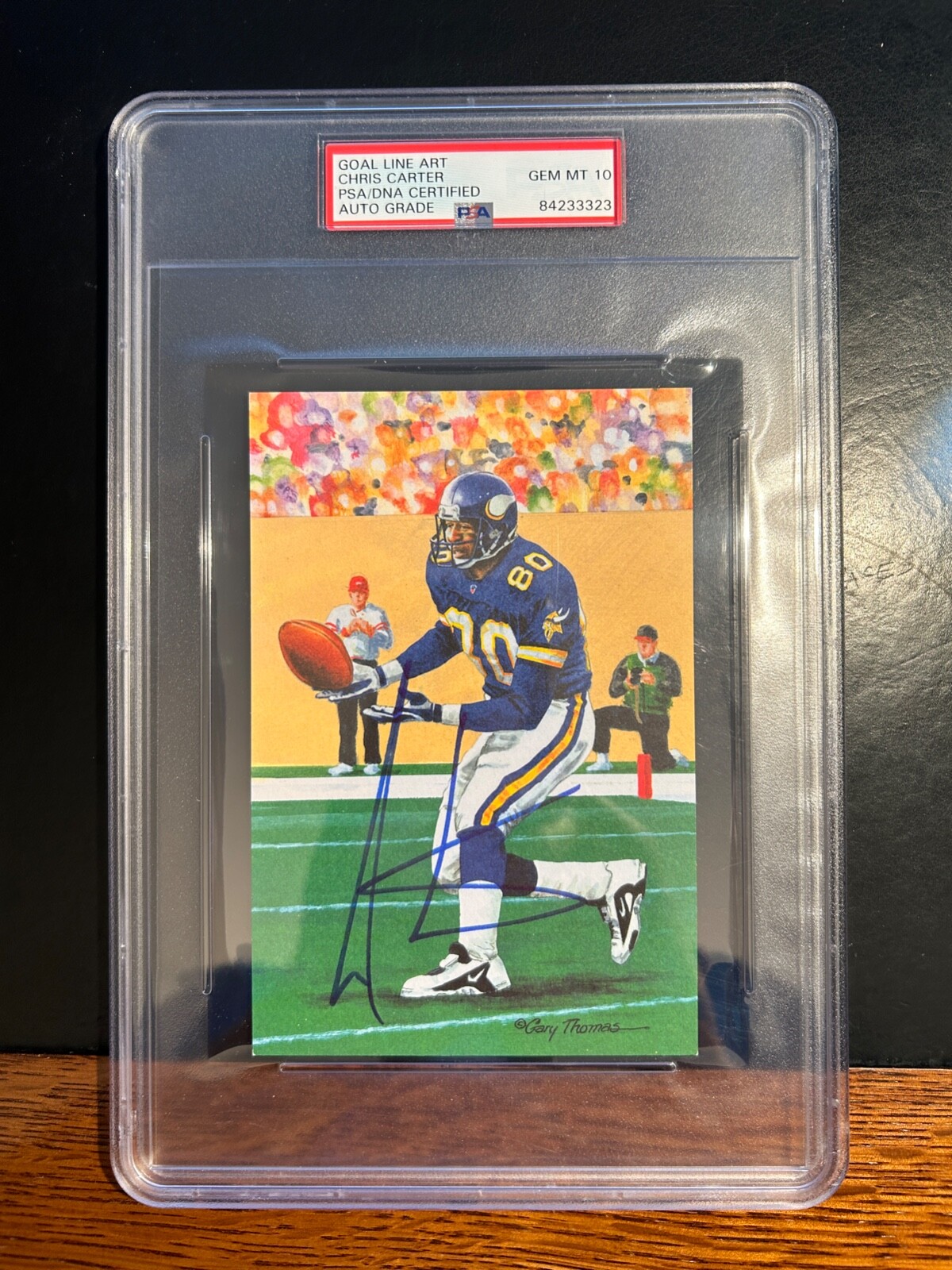 CRIS CARTER Autographed Signed GOAL LINE ART 4X6 AUTOGRAPH! PSA 10 GEM MINT! SLABBED FOR DISPLAY! 