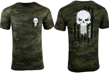 Howitzer Style Men's T-Shirt SKULL FREEDOM FLAG Black Camo Military Grunt